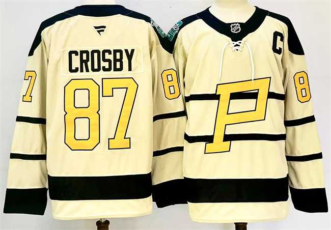 Mens Pittsburgh Penguins #87 Sidney Crosby Cream 2024-25 With C Patch Winter Classic Stitched Hockey Jersey